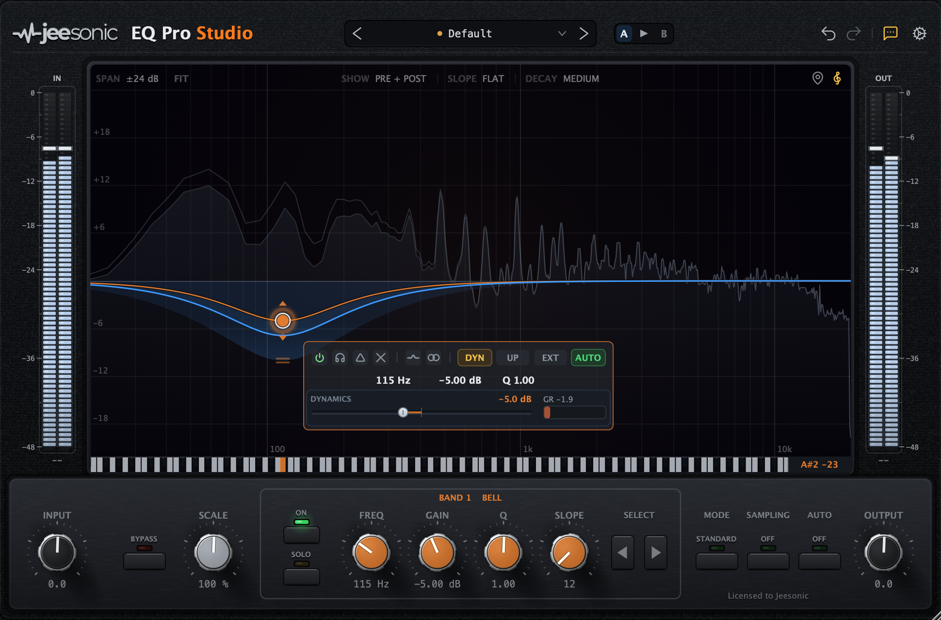 A band with a fixed cut and a dynamic range below it