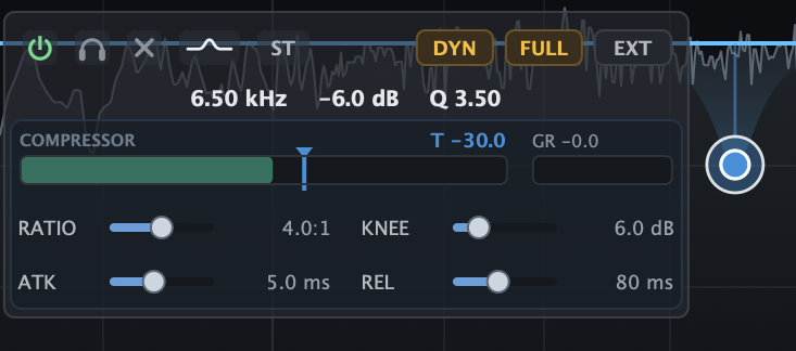The inline band panel with the full compressor controls